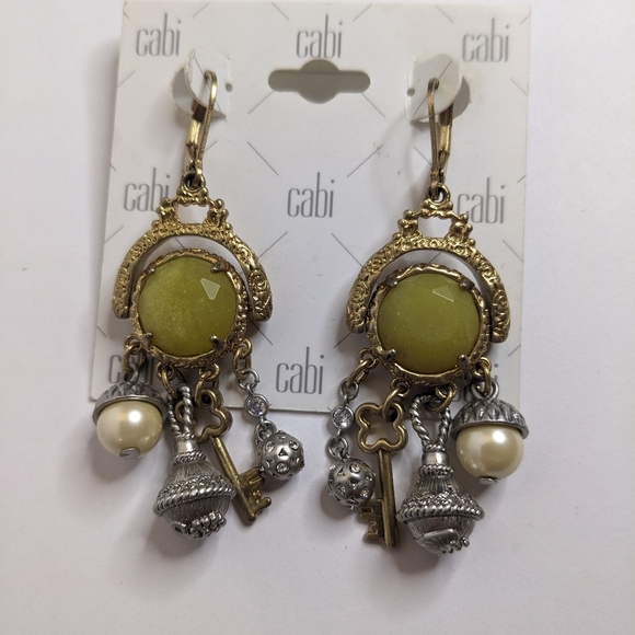 CAbi Mixed Metal Charm Dangle Earrings – Key & Pearl Accents –‎ 2.5" NWOT - Picture 3 of 3